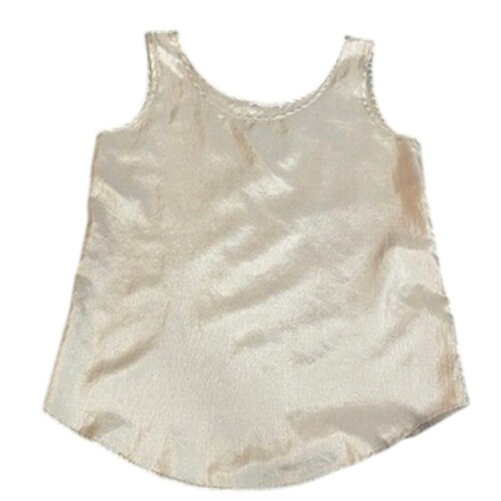 Judy Bond Champagne Gold Satin Sleeveless Scoop Neck Curved Hem Blouse Top